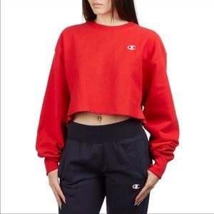 Champion Reverse Weave Cropped Sweatshirt - Red